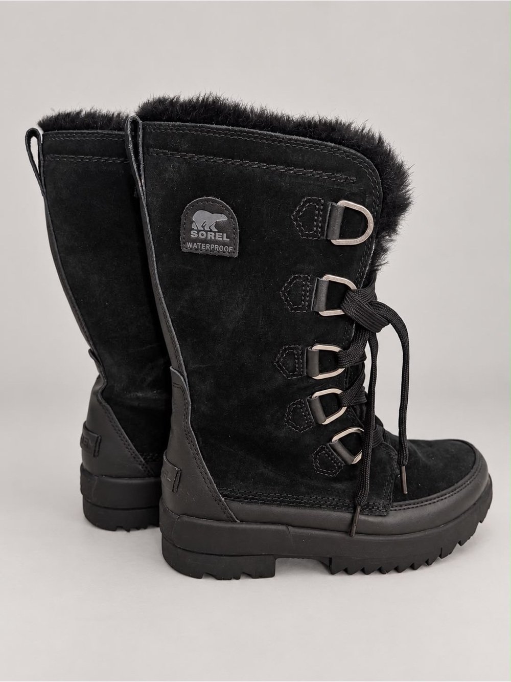 Sorel Black Lace-Up Waterproof Faux Fur Winter Boots